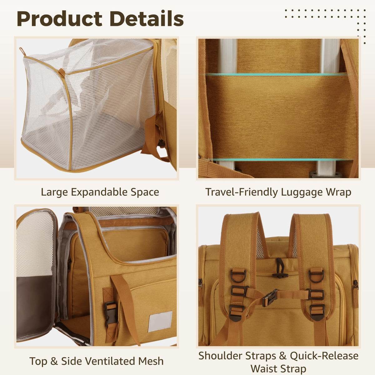 Expandable Pet Backpack Carrier with Ventilated Mesh Top D3230