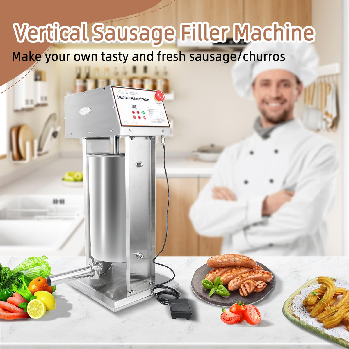 30LB Stainless Steel Electric Sausage Stuffer with 5 Stuffing Tubes C818740