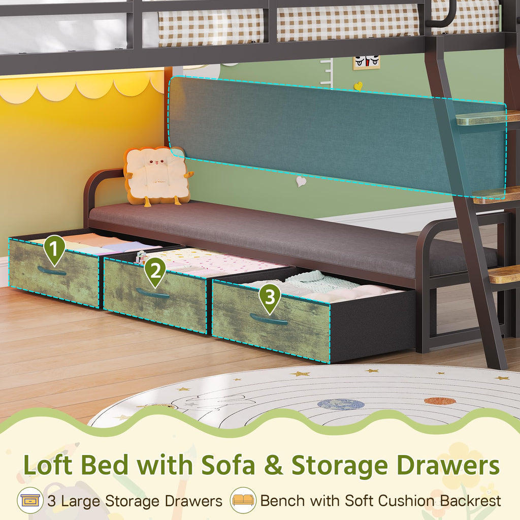 Full Size Low Loft Bed with Desk and 9 Storage Drawers X773