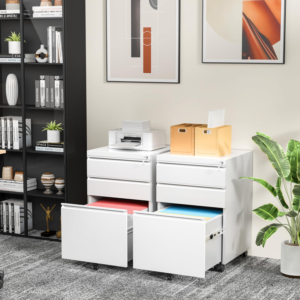 White 3 Drawer Filing Cabinet with Lock G14826
