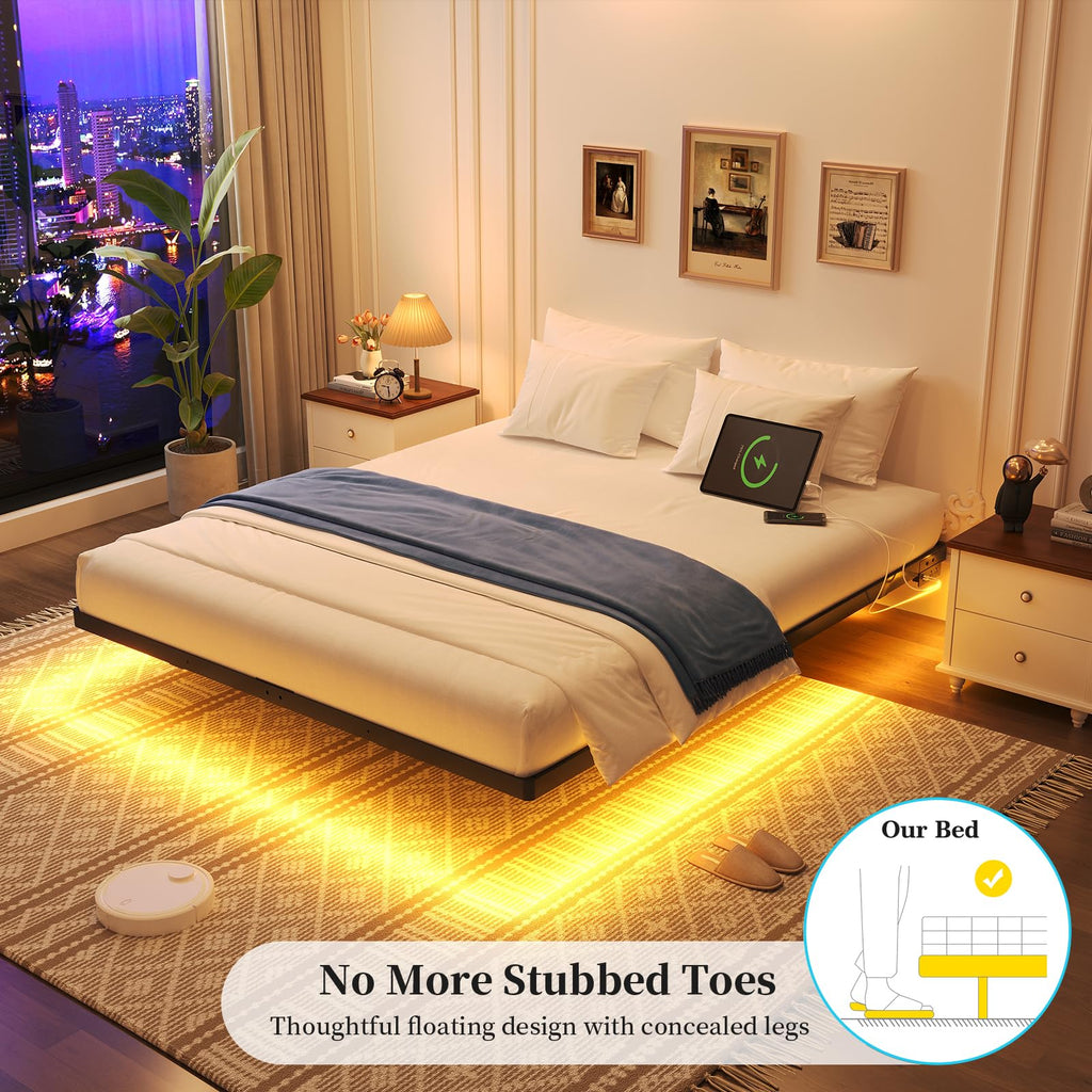 Full Size Metal Floating Bed Frame with LED Lights L1694