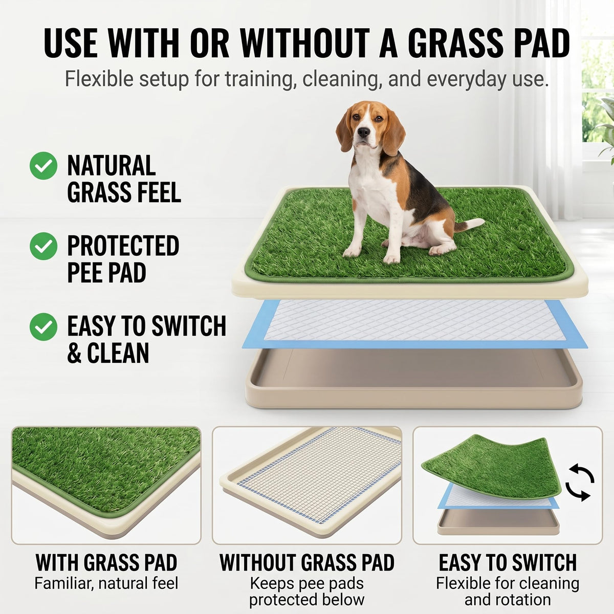 Dog Grass Pad with Tray, 2 Washable Grass Pads U629