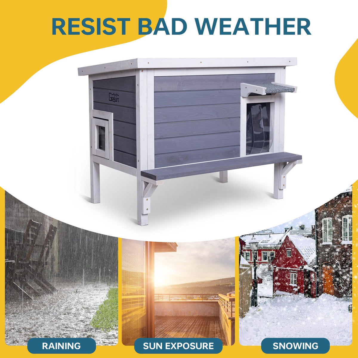 Weatherproof Outdoor Cat House with Elevated Floor G459