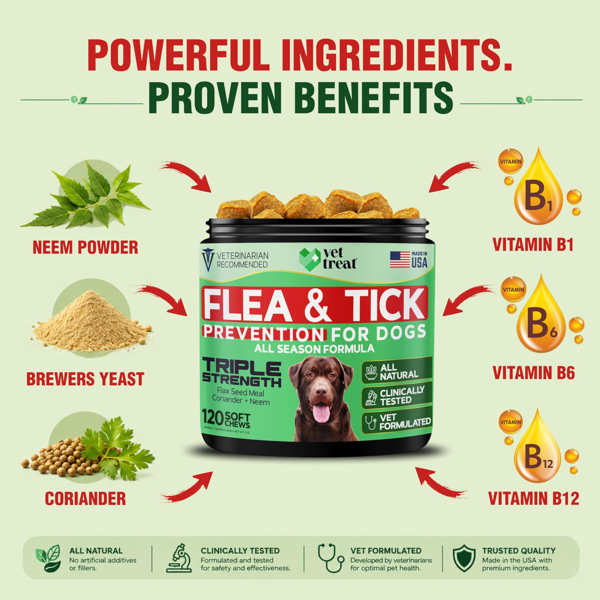 Flea and Tick Chewables for Dogs Chicken 120 Soft Treats S7111
