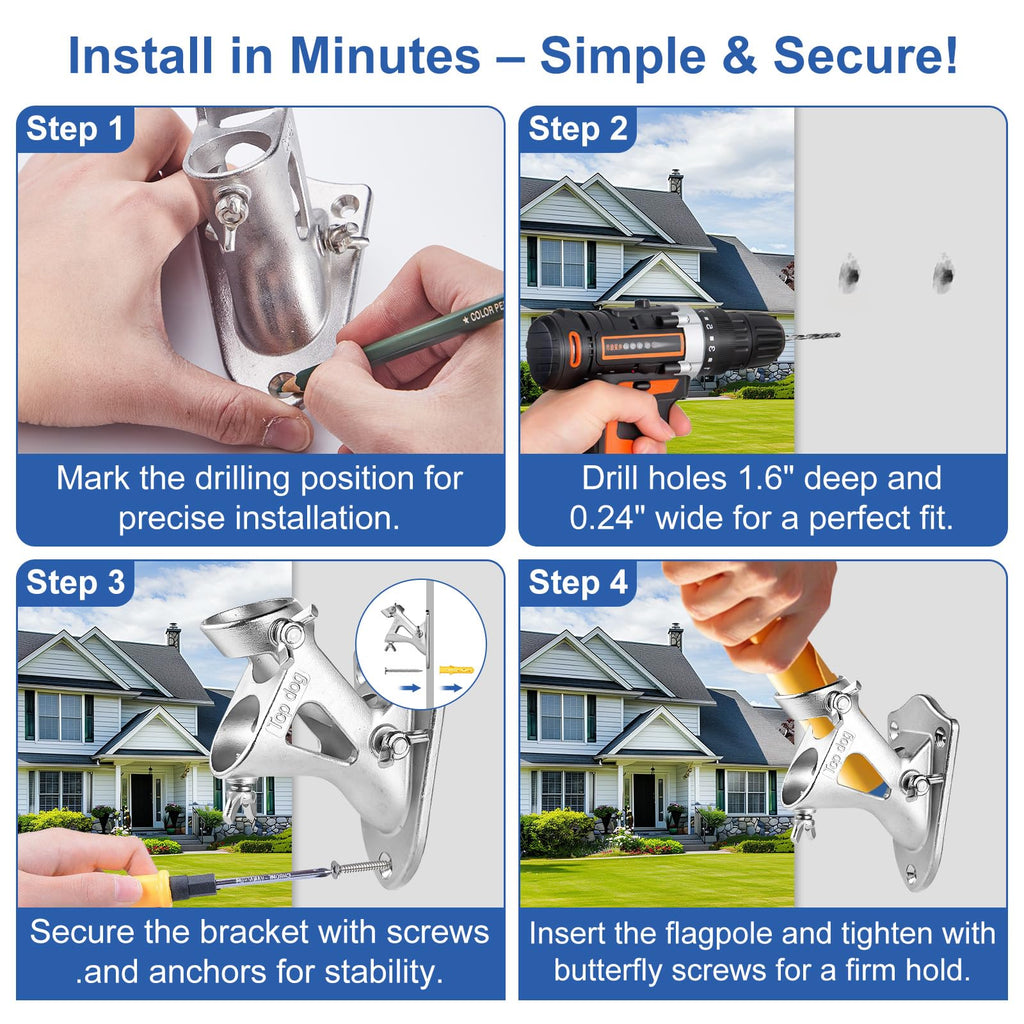 304 Stainless Steel Adjustable Wall Mount Flag Pole Holder Bracket Z26086