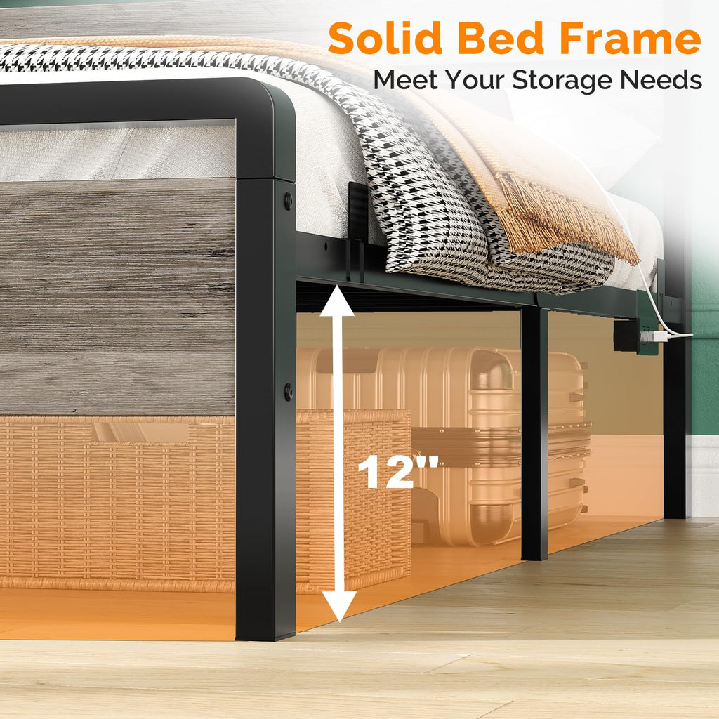 Twin Bed Frame Set of 2 with LED Headboard and USB Charging Station Y124202