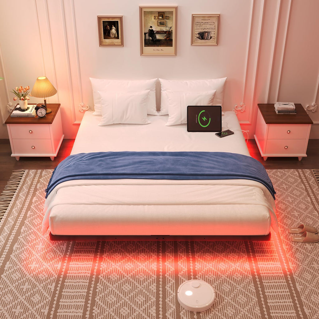 Full Size Metal Floating Bed Frame with LED Lights L1694
