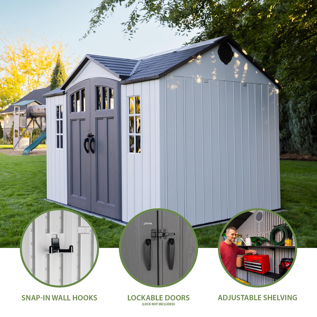 10x8 Ft Gray Resin Outdoor Storage Shed with Double Doors N634