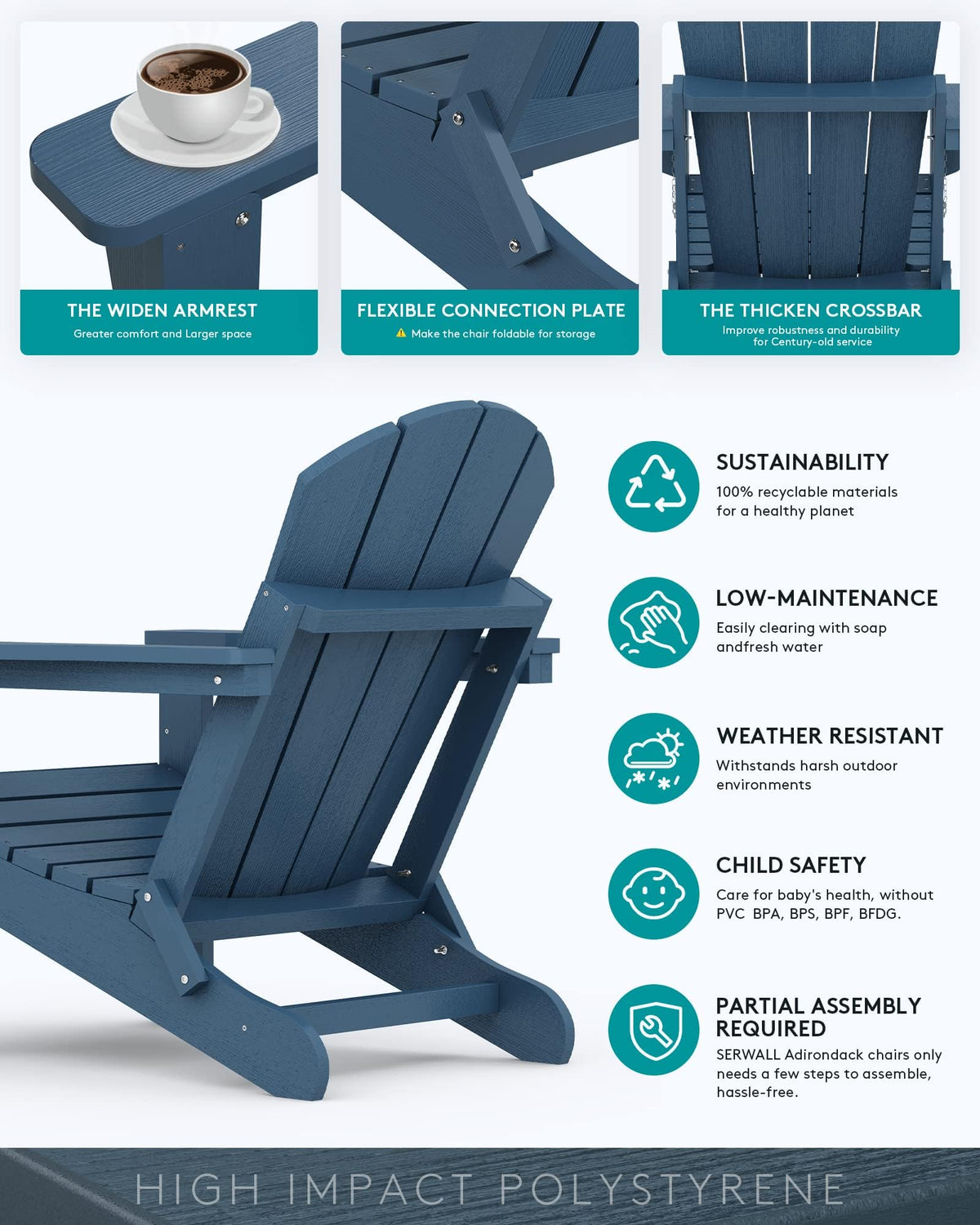 Folding Adirondack Chair Set of 2 with Cup Holder J904