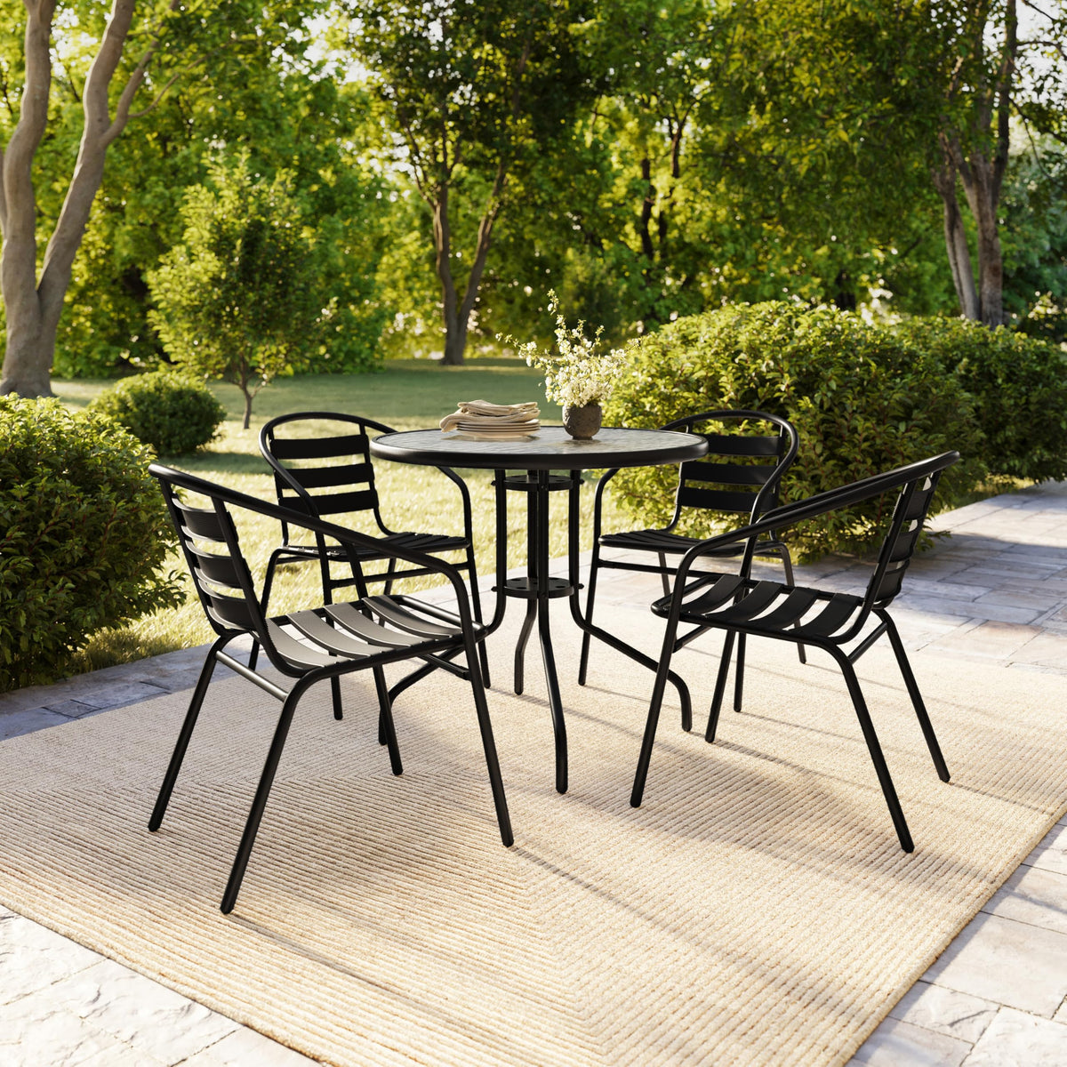 Black Set of 4 Stacking Outdoor Chairs D983