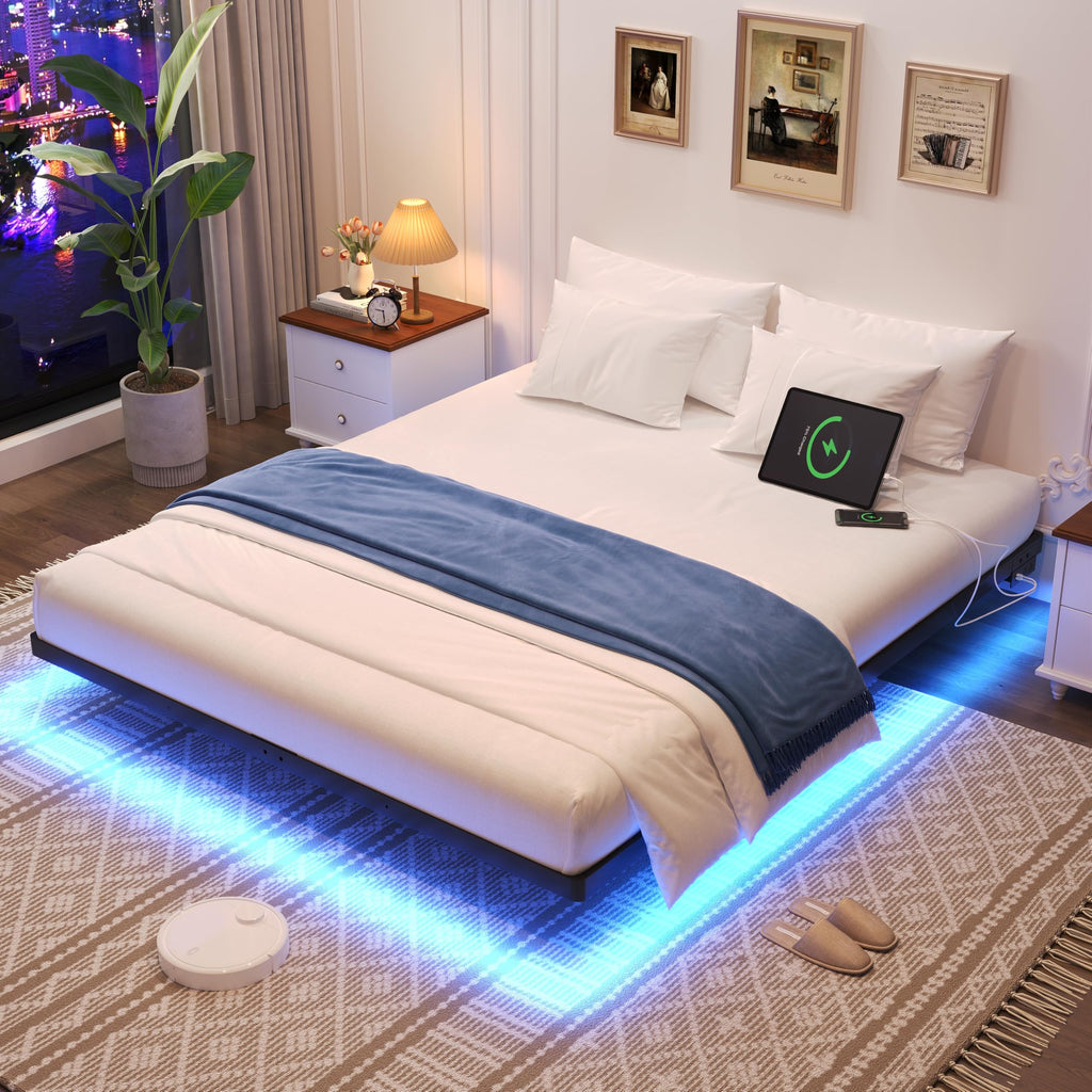 Full Size Metal Floating Bed Frame with LED Lights L1694