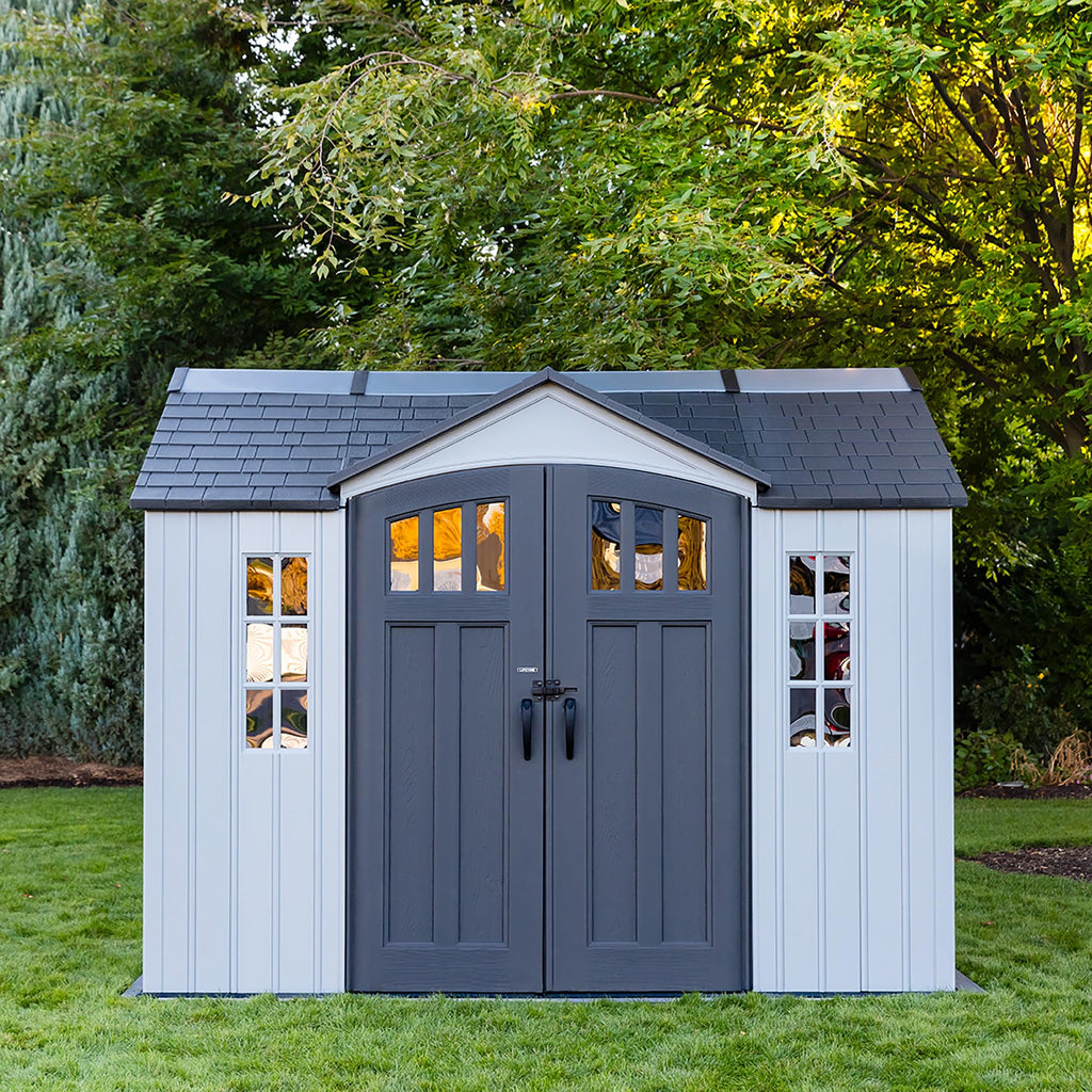 10x8 Ft Gray Resin Outdoor Storage Shed with Double Doors N634