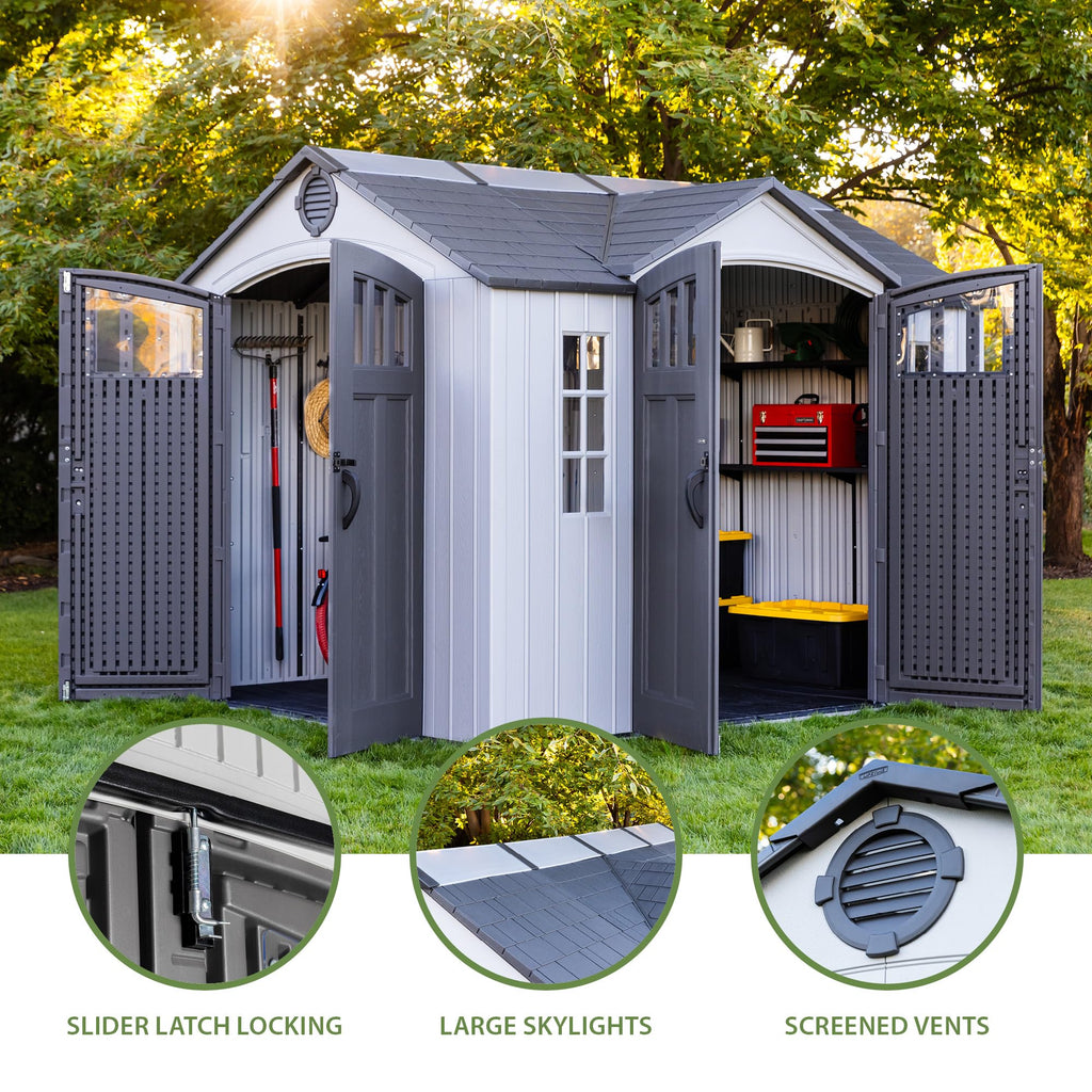 10x8 Ft Gray Resin Outdoor Storage Shed with Double Doors N634
