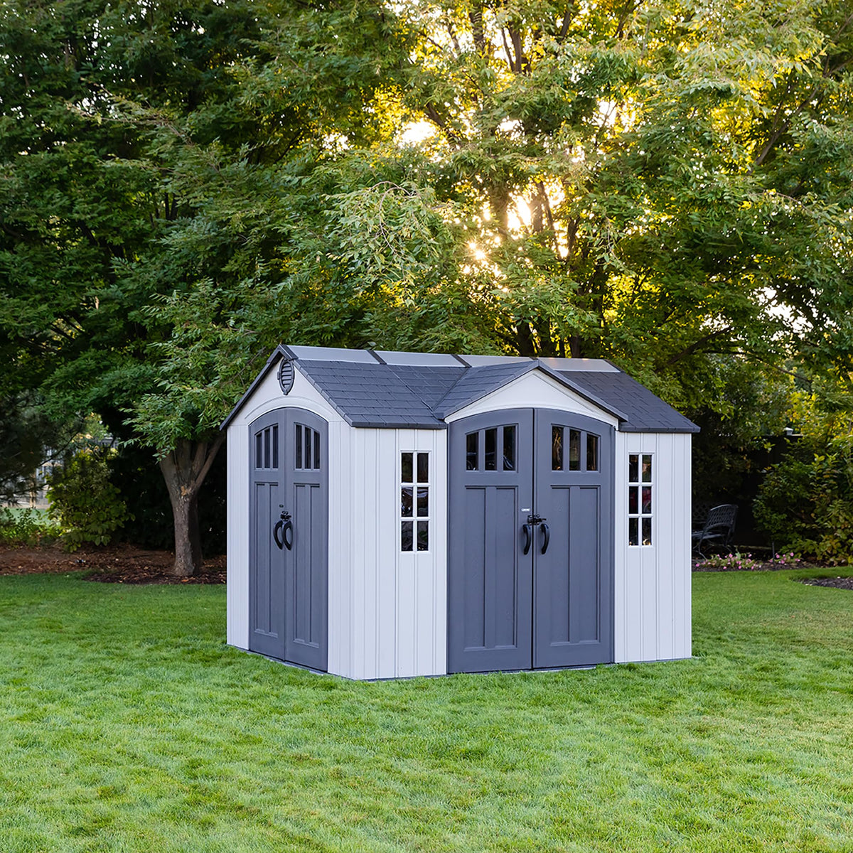 10x8 Ft Gray Resin Outdoor Storage Shed with Double Doors N634