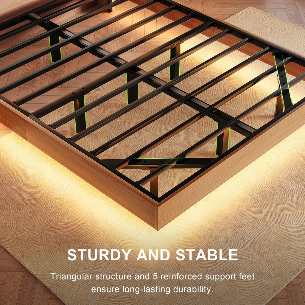 Full Size Floating Bed Frame with LED Light and Charging Station L6121