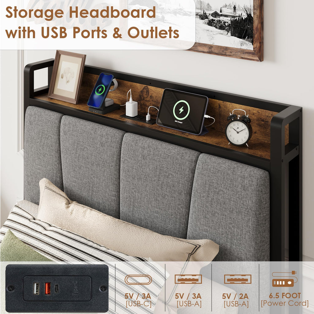 Gray Twin Size Bed Frame with 2 Drawers O696